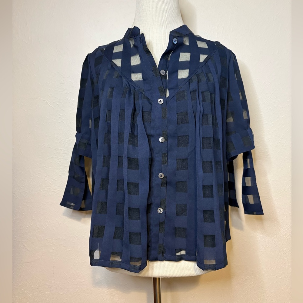 Current Air Windowpane Button-Down Blouse Size Xs… - image 4